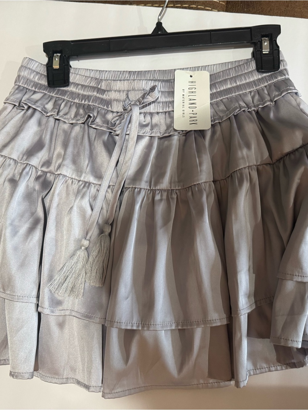 Silver Satin Tiered Mini Skirt